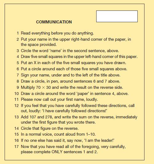 COMMUNICATION 1 Read everything before you do anything. 2 Put your name in the upper right-hand corner of the