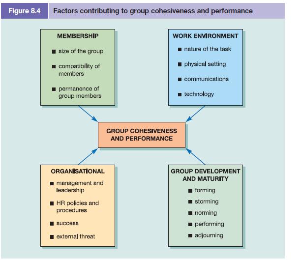 Figure 8.4 Factors contributing to group cohesiveness and performance MEMBERSHIP size of the group