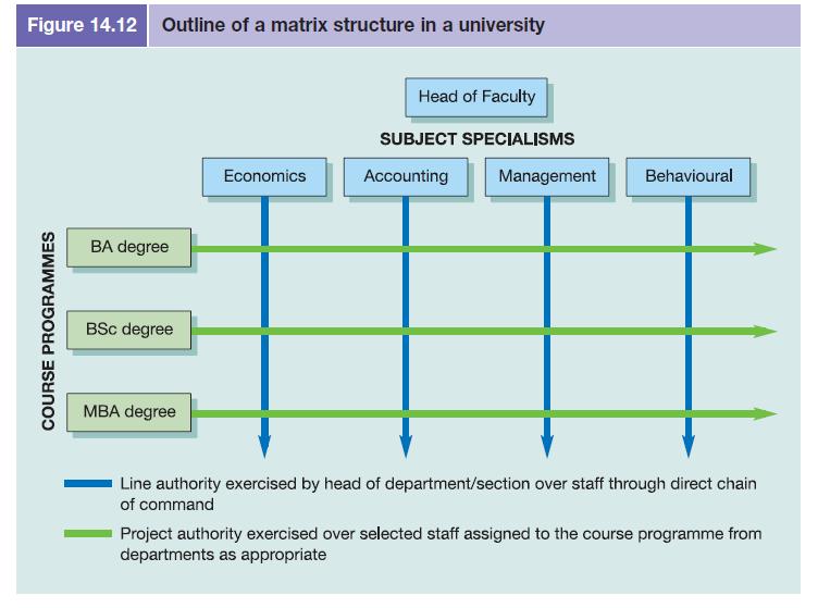 Figure 14.12 Outline of a matrix structure in a university COURSE PROGRAMMES BA degree BSc degree MBA degree