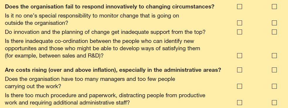 Does the organisation fail to respond innovatively to changing circumstances? Is it no one's special