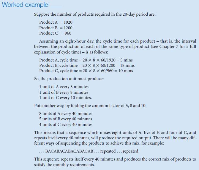 Worked example Suppose the number of products required in the 20-day period are: Product A = 1920 Product B =