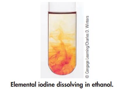Cengage Learning/Charles D. Winters Elemental iodine dissolving in ethanol.