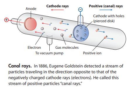 Anode Cathode rays Electron To vacuum pump Gas molecules Positive (canal) rays Cathode with holes (pierced