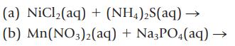 (a) NiCl(aq) + (NH4)S(aq)  (b) Mn(NO3)2(aq) + Na3PO4(aq)