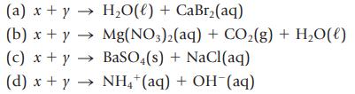 (a) x + y  HO(l) + CaBr(aq) (b) x + y  Mg(NO3)2(aq) + CO(g) + HO(l) (c) x + y BaSO4(s) + NaCl(aq)  (d) x + y 