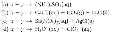 (a) x + y  (NH4)2SO4(aq) (b) x + y CaCl(aq) + CO(g) + HO(l) (c) x + y Ba(NO3)2(aq) + AgCl(s) (d) x + y  H3O+