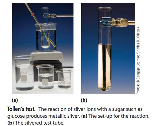 Photos: Cengage Learning/Charles D. Winters (a) (b) Tollen's test. The reaction of silver ions with a sugar