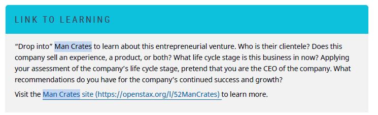 LINK TO LEARNING "Drop into" Man Crates to learn about this entrepreneurial venture. Who is their clientele?