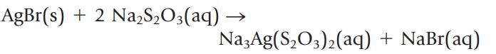 AgBr(s) + 2 Na,S,O3(aq) Na3Ag(SO3)(aq) + NaBr(aq)