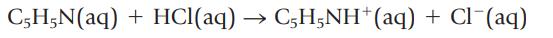 C5H5N(aq) + HCl(aq)  C5H5NH+(aq) + Cl-(aq)