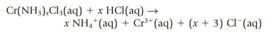 Cr(NH3)+Cl3(aq) + x HCl(aq) - >>> x NH4+ (aq) + Cr+ (aq) + (x + 3) Cl(aq)