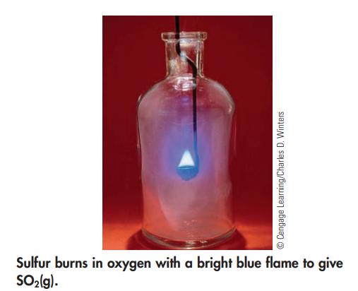 Cengage Learning/Charles D. Winters Sulfur burns in oxygen with a bright blue flame to give SO(g).