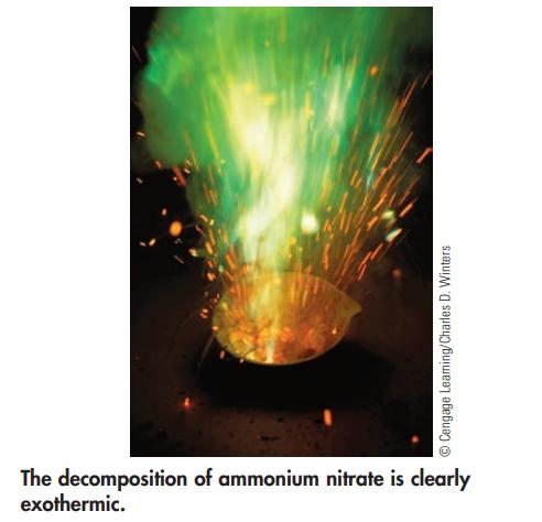 Cengage Leaming/Charles D. Winters The decomposition of ammonium nitrate is clearly exothermic.