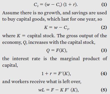 C = (wC) (1 + r). (1) Assume there is no growth, and savings are used to buy capital goods, which last for