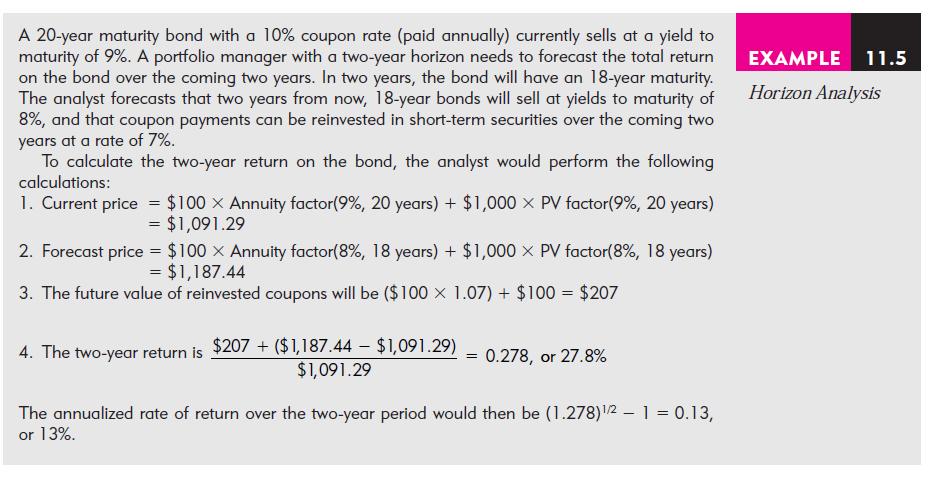 A 20-year maturity bond with a 10% coupon rate (paid annually) currently sells at a yield to maturity of 9%.