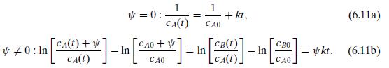 #0: In [CA(1) + V ]- - y = 0: - In CAO t CAO 1 CA(t) == CA0 = In + kt, CB(t) - In  CAO (6.11a) = ykt. (6.11b)